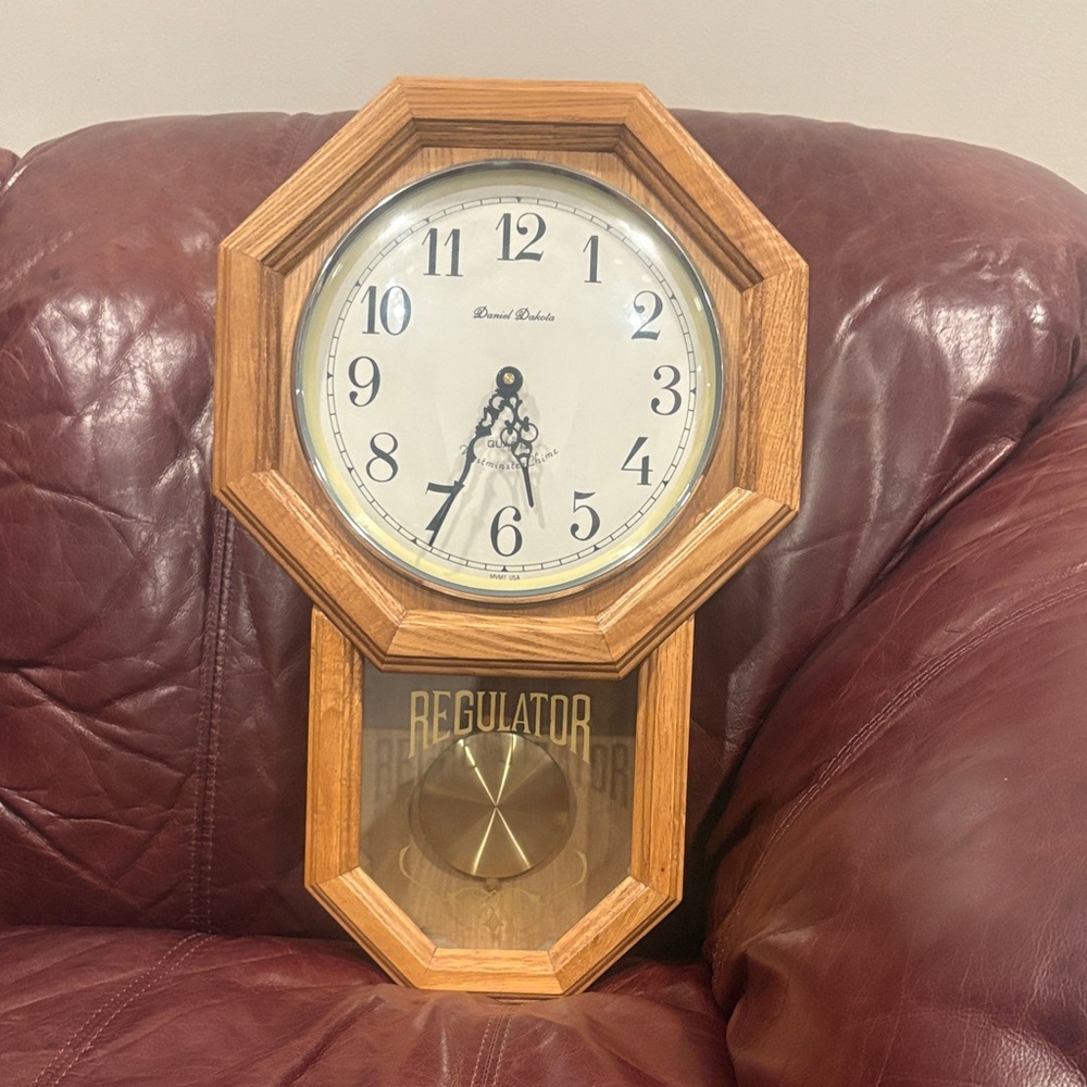 Wooden Wall Clock with Gold Accents